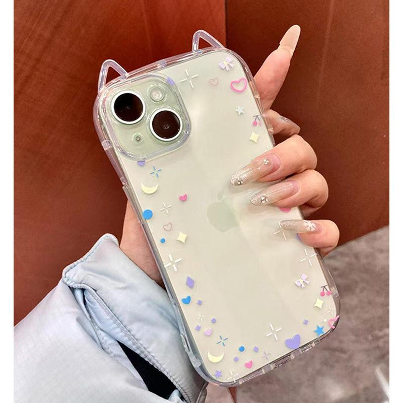 Little Star Is Suitable for Apple 16 Mobile Phone Case 16PROMAX Cat Ear Mobile Phone Case 13 14 15 Soft Case 12pro.