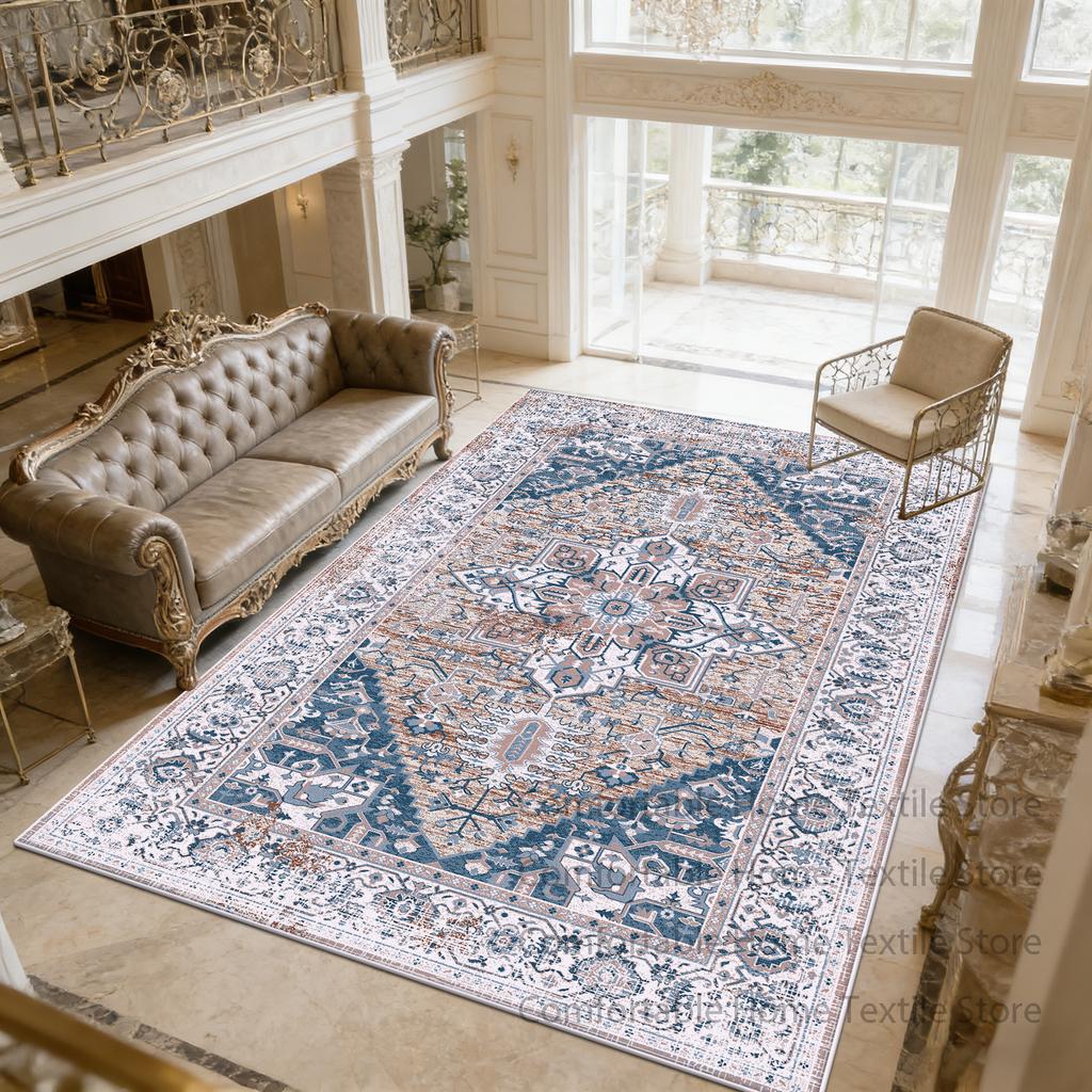 Grey Vintage Persian Style Living Room Carpet Decoration Bedroom Bedside Washable Soft Rug Easy Cleaning Short Velvet Floor Mats