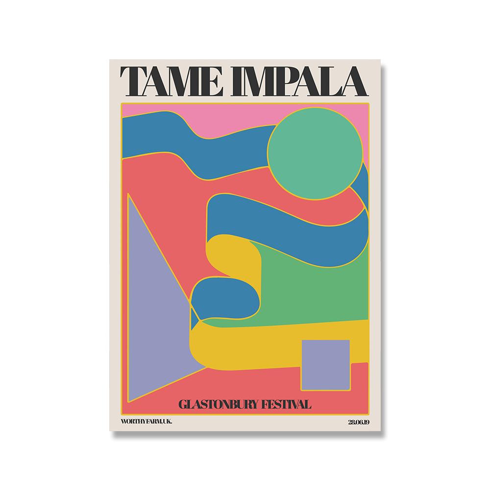 Tame Impala at Glastonbury Gig Canvas Posters Retro Abstrakt Geometri Målning Färgglada Head Väggbilder för vardagsrumsinredning