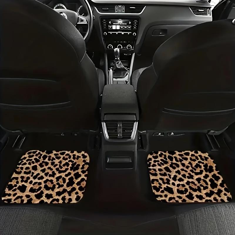 Suitable for All Car Models, 4pcs Yellow Leopard Pattern Car Carpet, Four Seasons Vehicle Carpet with Non-Slip Base, Easy to Clean