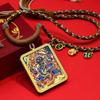 Schwarzer Jambhala Gold Mahakala Thangka Anhänger Halskette mit Acht Glückssymbolen & Lotus GAU Box