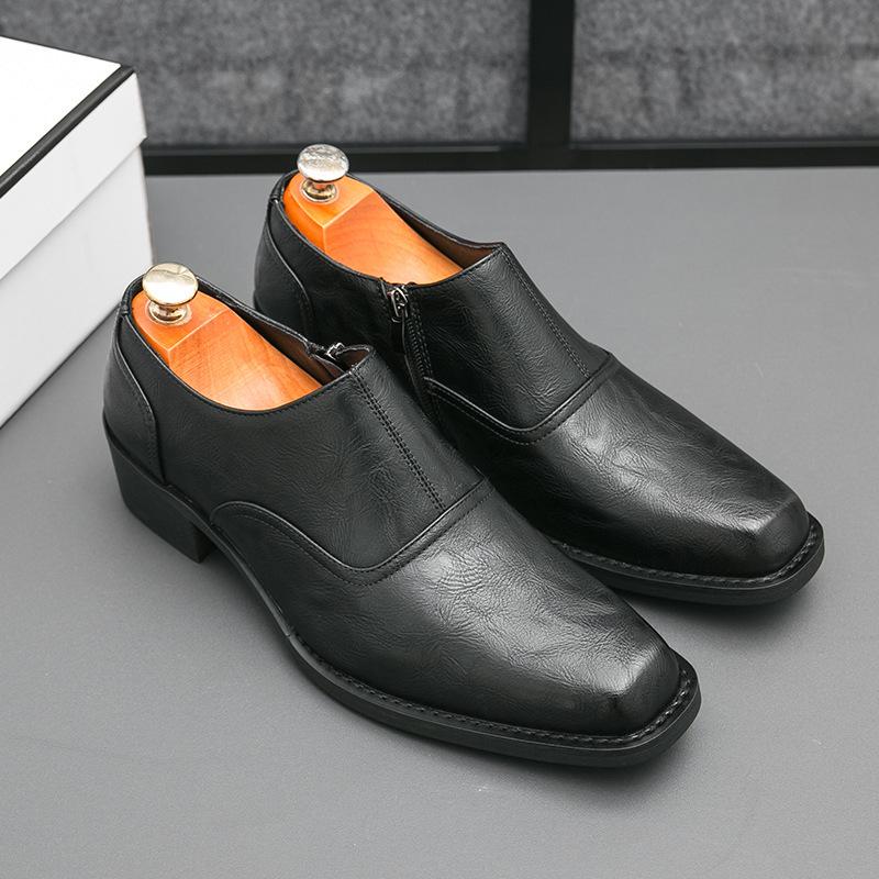 5cm Height-Increasing Men's Leather Shoes: Korean & British Style, Thick-Heeled Casual Footwear for Business & Nightclub