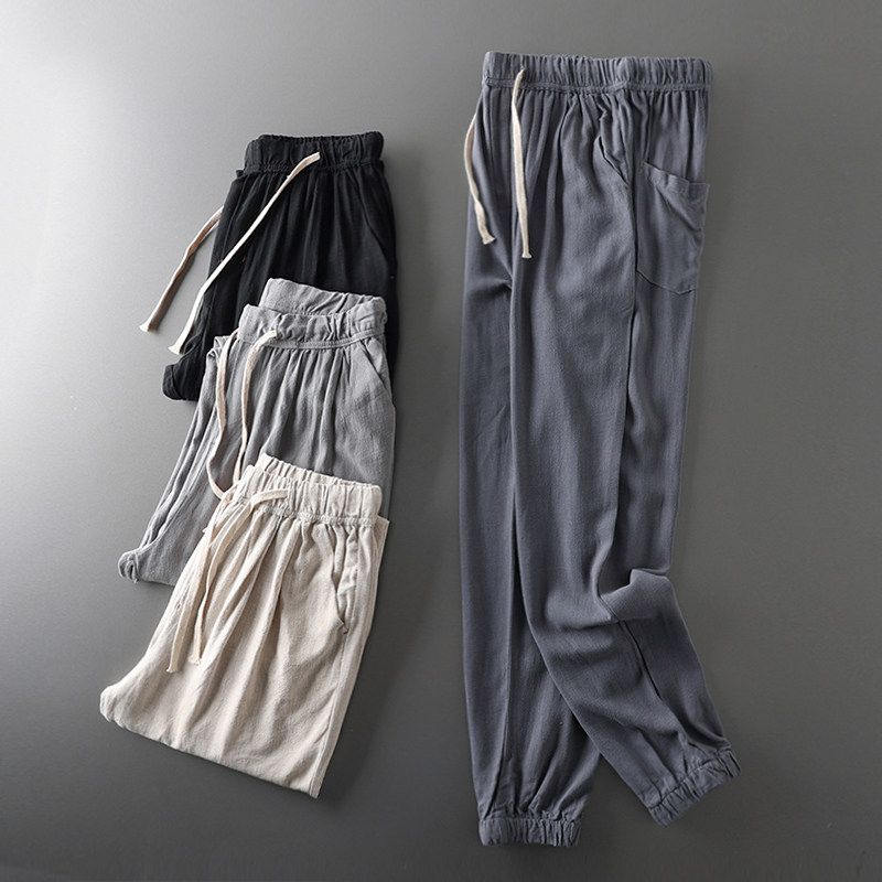 Export Original Tail Order Cut Label Linen Pants Men's Summer Thin Loose Tappered Draped Pants Export Men's Casual Pants