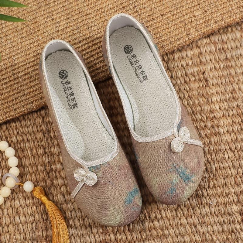 

Мода 2025 Осень Тканевые туфли на плоской подошве Женские в китайском стиле Универсальные Повседневные Женские туфли На одном педале Удобные Дышащие Туфли на плоской подошве 40 хаки