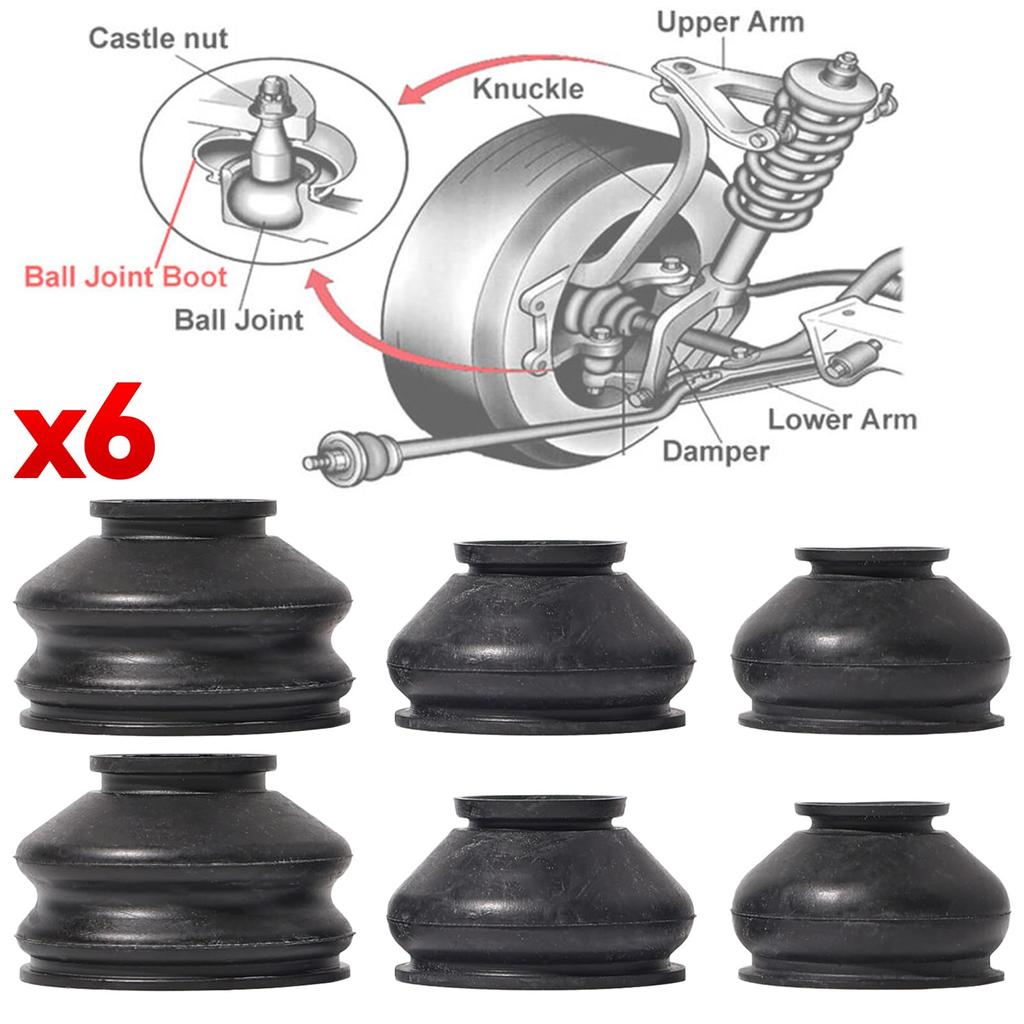 Universal 6pcs Rubber Ball Joint Dust Boot Suspension Steering Boot Cover Tie Rod Linkage