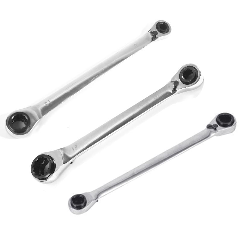4 In 1 Ratchet Spanner Chrome Vanadium Steel Double Twin Ended Ratchet Wrench for 8-13mm/10-19mm/16-19mm Workshop Tools