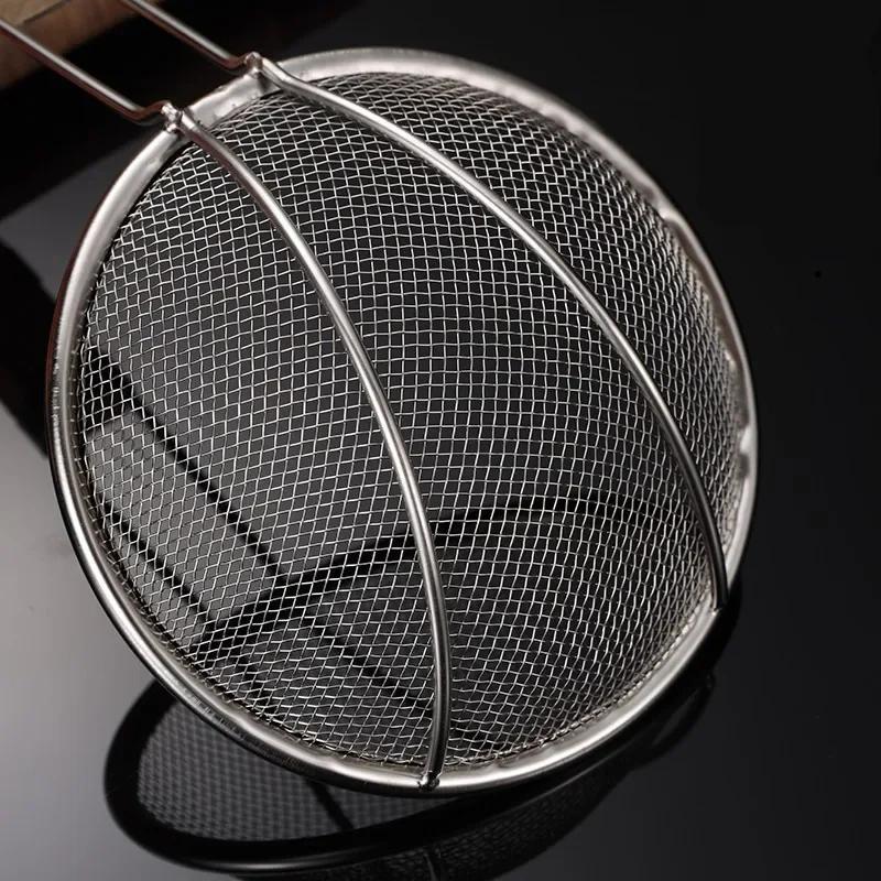 Wood Handle Stainless Steel Flour Filter Screen Soybean Milk Filter Screen Cooking Spoon Screen Snack French Fries Kitchen Tools