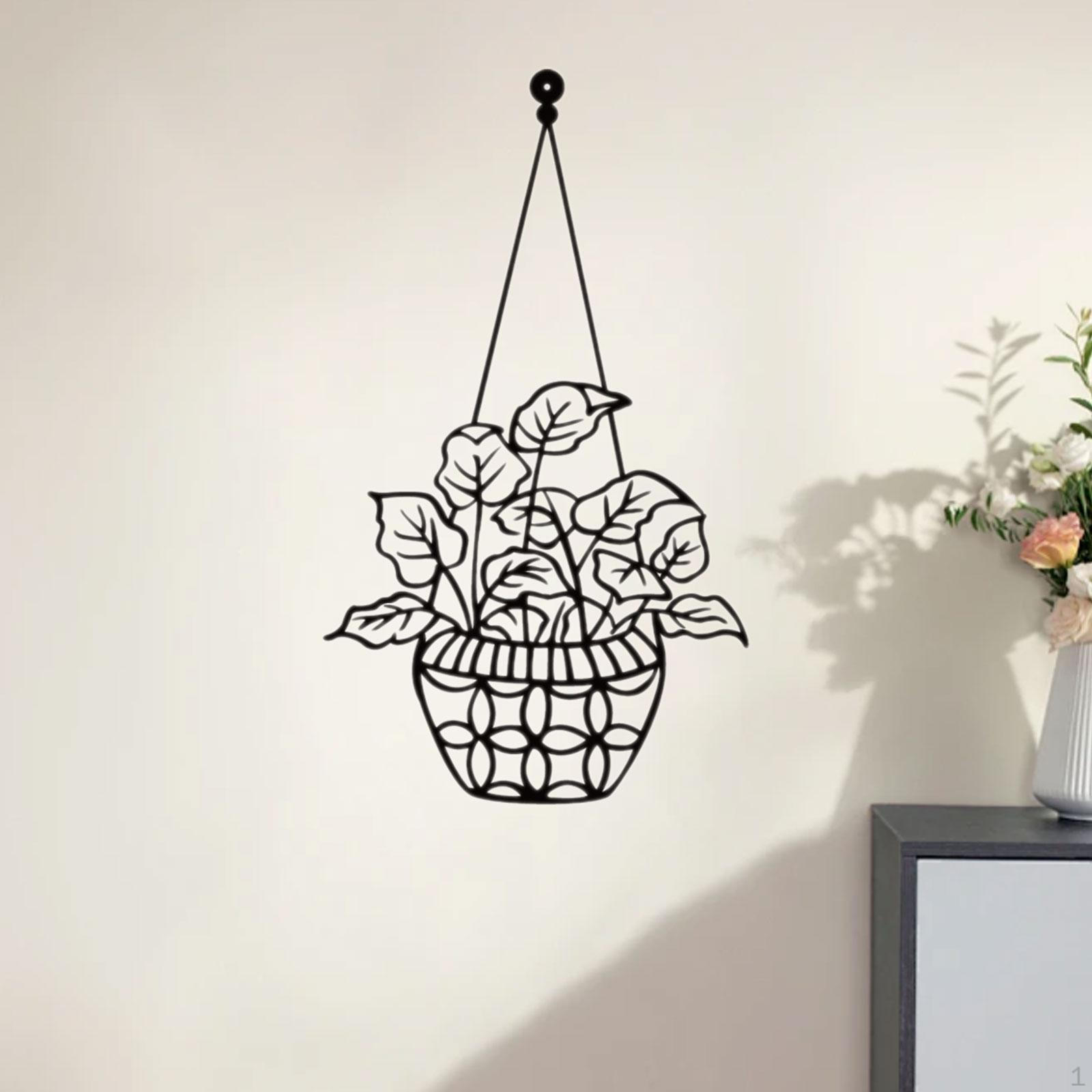 

Metal Vase Flowers Sign Floral Wall Decor Minimalism Elegant Plant Potted Art Walls Hanging for Style C