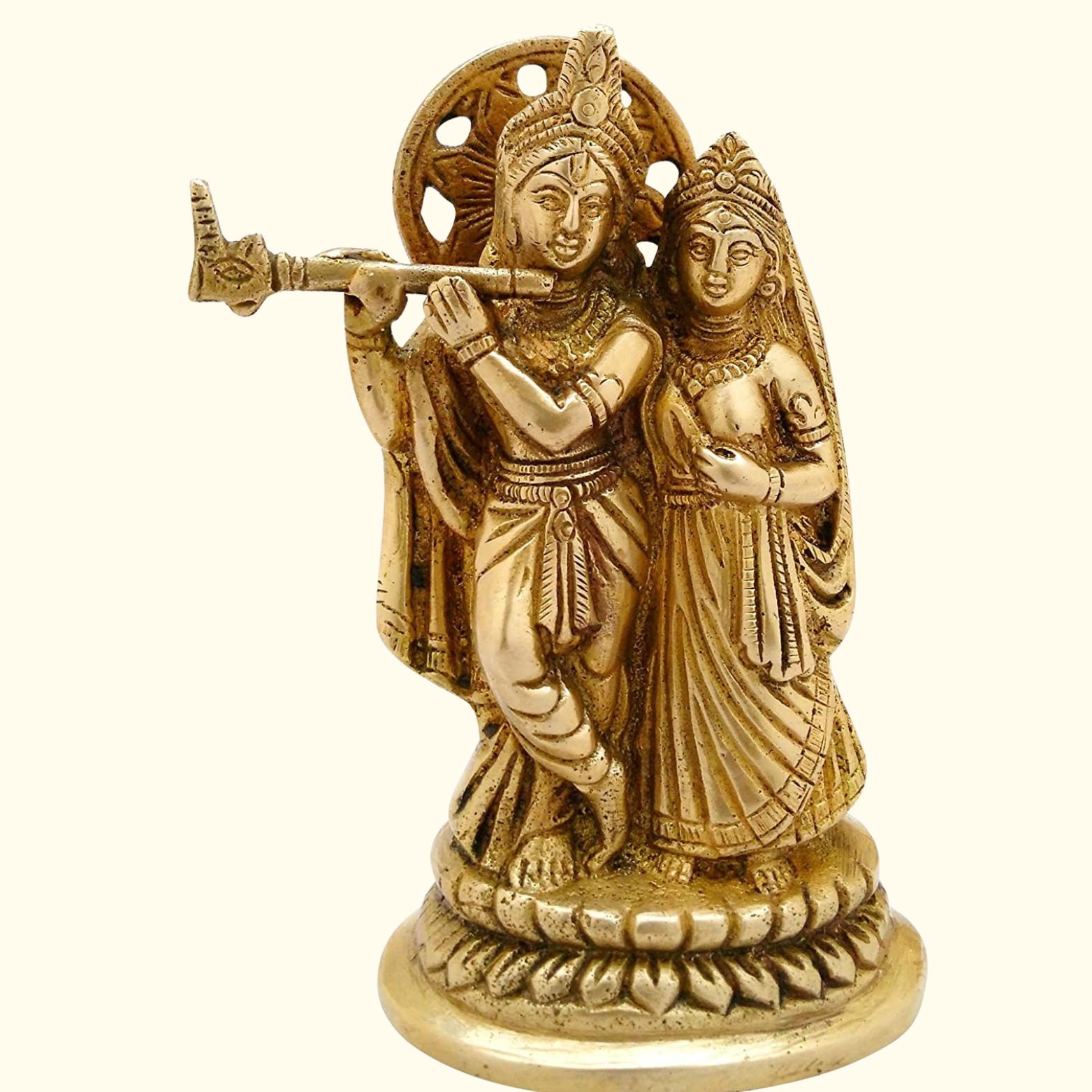 Идол Радха Кришна Джи из чистой латуни, Религиозная статуэтка, Золотой, Размер - Стандартный