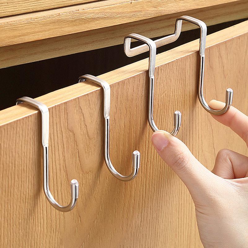 304 Stainless Steel Hook Free Punching Double S-Shape Hook Kitchen Bathroom Cabinet Door Back Type Coat Towel Storage Hanger