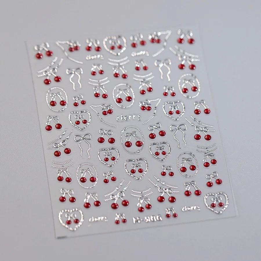 Juicy Red Jelly Tomato Nail Art Sticker Cute Bowknot Glitter Star 5D Fruit Self Adhesive Nail Art Decals for DIY