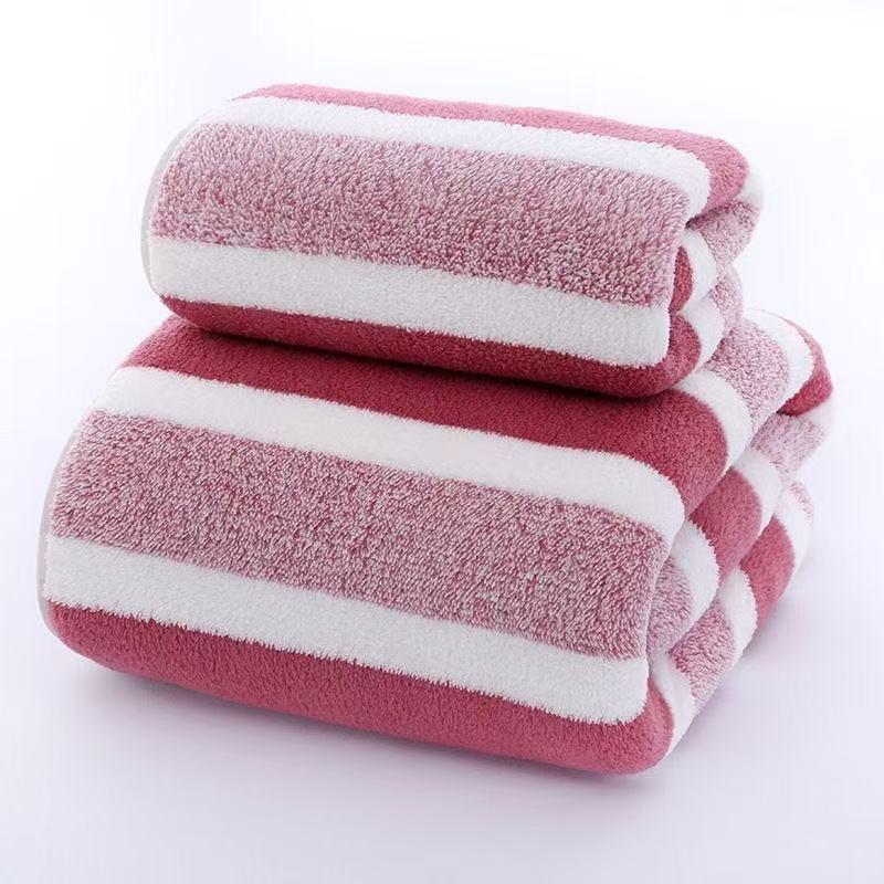 

Coral Fleece Bath Towel Set: Absorbent, Non-Shedding, Large Wide Stripe Design for Household Use 35*75 cm красный