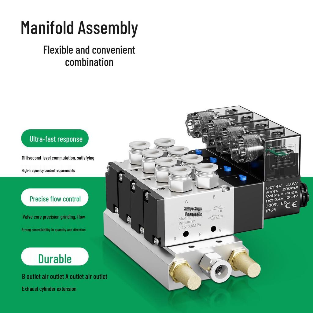 24V 4V210-08 Pneumatic Solenoid Valve: Two-Position, Five-Way Air Connector for 4V220-08 and 4V310-10 Tubing