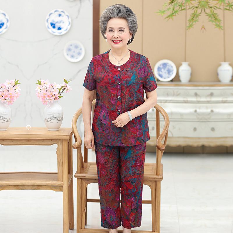 2026 Cotton Silk Summer Two-Piece Set for Women Aged 60-80