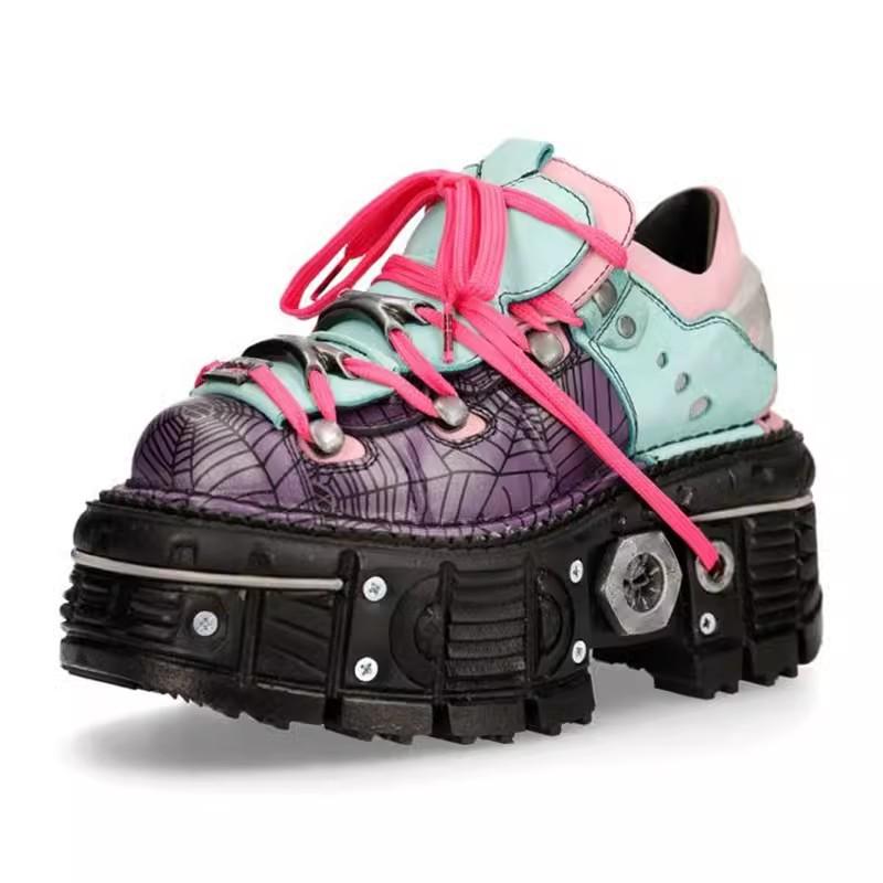 Móda 2024 NOVÝ Punkový Styl Dámské Boty Šněrovací výška podpatku Platformové Boty Dámské Gotické Kotníkové Rockové Boty Kovová Dekorace Dámské Tenisky