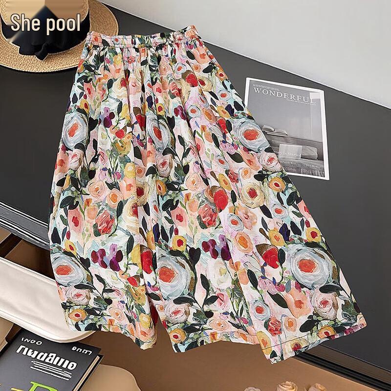 Shechi Women s High-Waist A-Line Floral Midi Skirt One Size