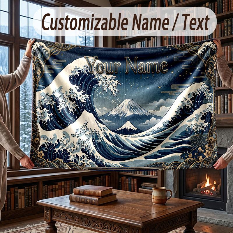 Octopus Sea Life Theme Throw Blanket Custom Name Text Personalized Blanket Soft Cozy Blanket for Home Sofa Bed