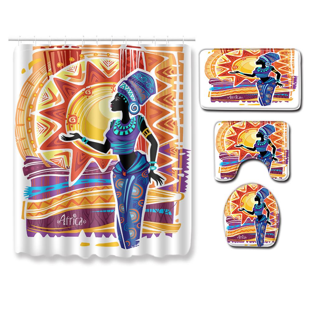 Shower Curtain Floor Mat Set African Woman E-Commerce Bathroom Carpet