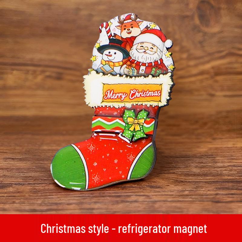 Niestandardowe Drewniane Świąteczne Magnesy na Lodówkę z Kreskówkami - Kreatywne Ozdoby Świąteczne DIY i Prezenty