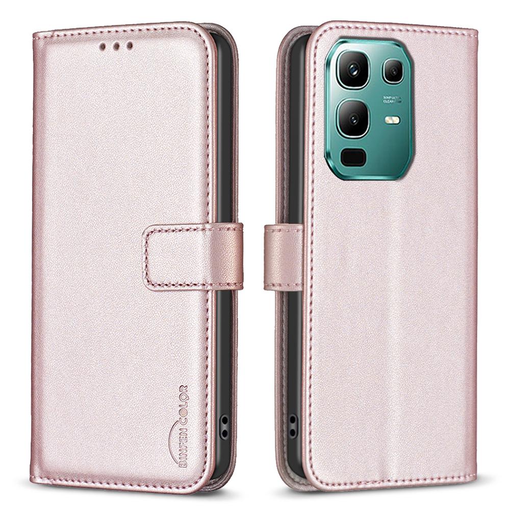 

BINFEN COLOR BF17 For Infinix Note 50x 5G Case Wallet Folio Flip Leather Cover Rose Gold