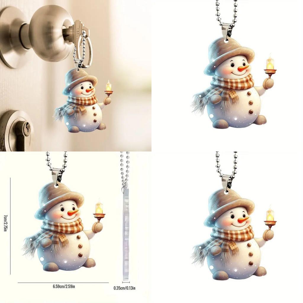 Christmas Cute Handheld Candle Snowman Pattern Acrylic Pendant For Holiday Decor And Gift Idea