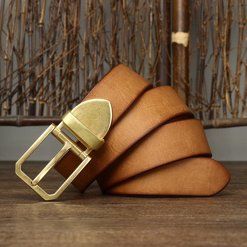 Belt Men's Korean-Style Retro Trendy Unique High-End Leather Pin Buckle First Layer Cowhide Brass Buckle Jeans Belt