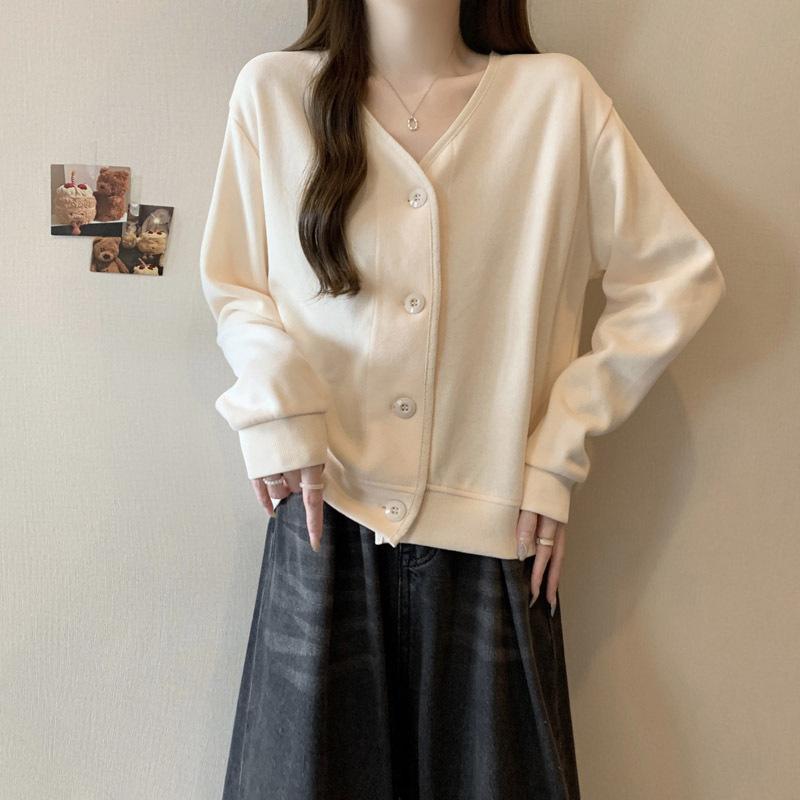 The Real Shot of the New Collar Sweater Women's Thin Loose Solid Color Single-breasted Cardigan Top Short Coat