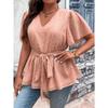 Letné dámske tričko Loose Plus Size Temperamentné Topy s výstrihom do V a krátkym rukávom