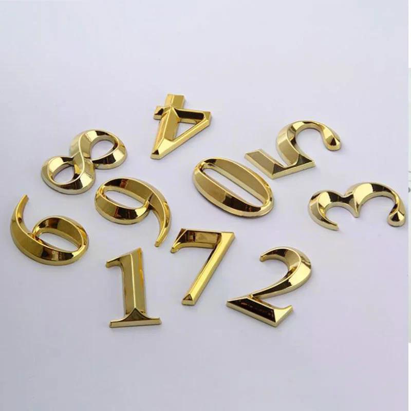 3D Door Number ABS Injection Molding Electroplating Plate Digits 0 To 9 Golden Door Self Adhesive Street Sticker Outdoor