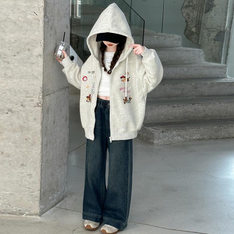 2025 Spring/Autumn Girls' Hoodie: Stylish Embroidered Cardigan for Big Kids