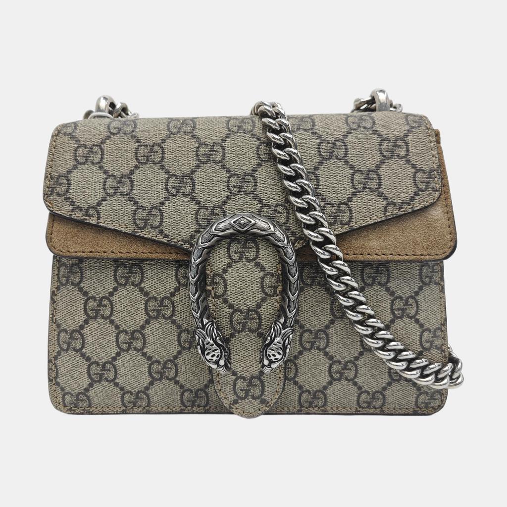 [Pre-Owned] Dionysus Tiger Head Buckle Logo Chain Shoulder Bag Canvas Crossbody Mini - Good #1KBWIJ9