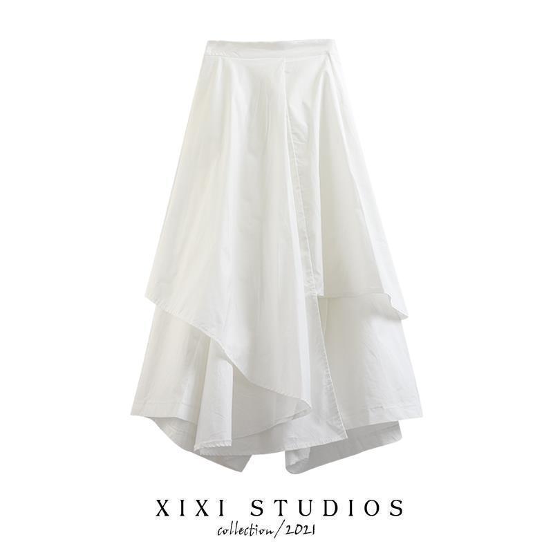 Women's High Waist Black Fishtail Midi Skirt - Irregular Swing, Japanese Style for Spring & Autumn