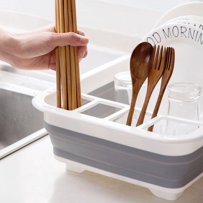 Kitchen Foldable Dish Rack Storage Water Leakage Tableware Bowl Dinnerware Drain Bowl Tray Home Drying Rack Washable Plastic