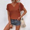 Women Summer Short Sleeve Waffle Knit Solid Color Pullover T Shirt  Top