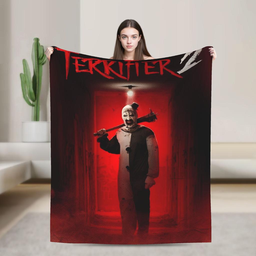 Terrifier 3 Merry Christmas Blanket Fleece Print Clown Movie Horror  Multifunction Soft Throw Blanket for Sofa Office Bedspread