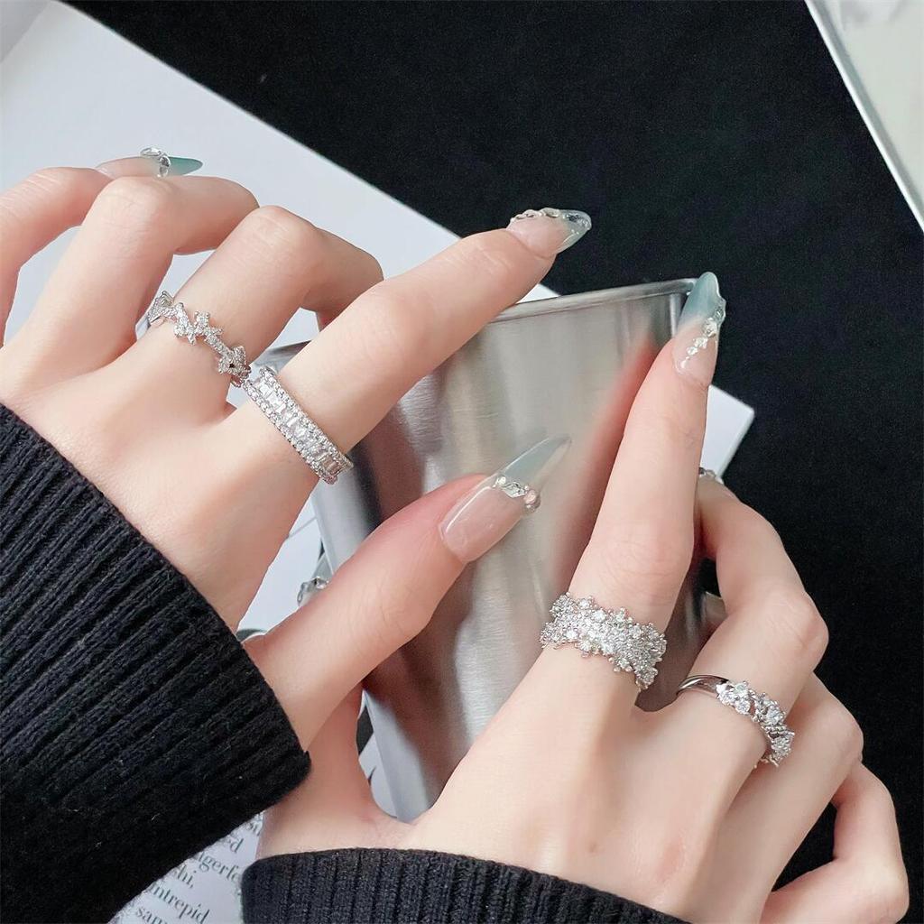Diamond-Set Zir*****Pen Ring, High-End Sense, Elegant Niche Design Sense, Light Luxury Ring, Women