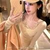 Elegant Slim-fit Floral U-neck Top for Women: Autumn/Winter Collection