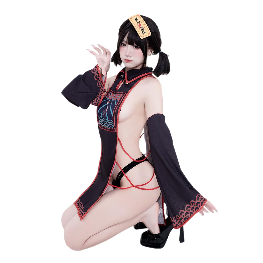 Jiangshi Sexy Cosplay Erotic Sexy Extreme Zombie Horror Seal Chinese Style Lingerie Underwear Costume One Piece Little Devil Training Temptation