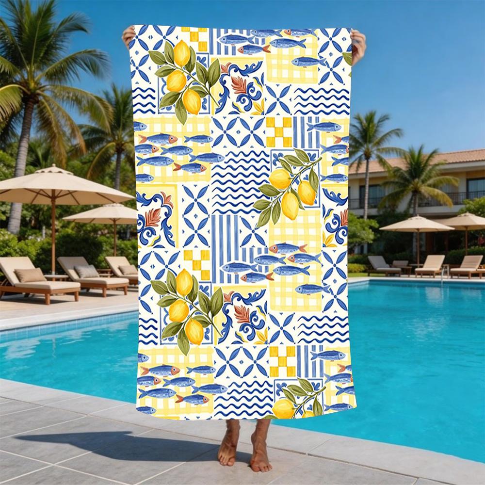La Dolce Vita Capri Greece Watercolor Collage Beach Towel Soft Washable Seaside Towel For Holiday Swimming