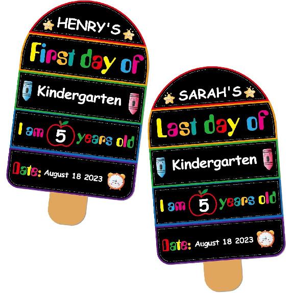 PETCEE First Day of School Board - Flag Shape Double Sided First Day and Last Day of School Board Photo Prop Sign for Kindergarten Preschool Pre-K A-1