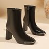 High Heeled Booties Women's Block Heel New Same Patent Leather Square Toe White Skinny Boots Spring and Autumn Mid-leg Boots