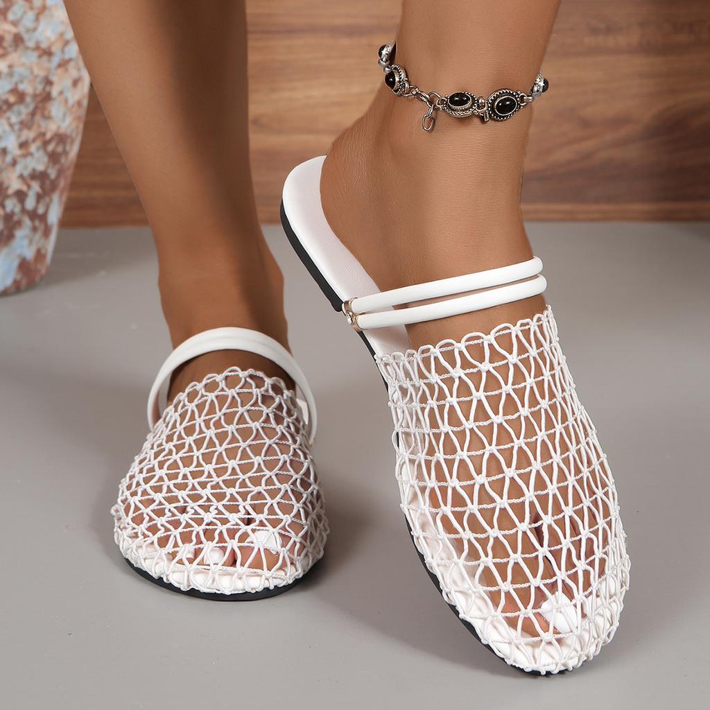 Flat-bottomed Net-faced Front-opening Women's Shoes, Casual, Breathable, Cool Slippers