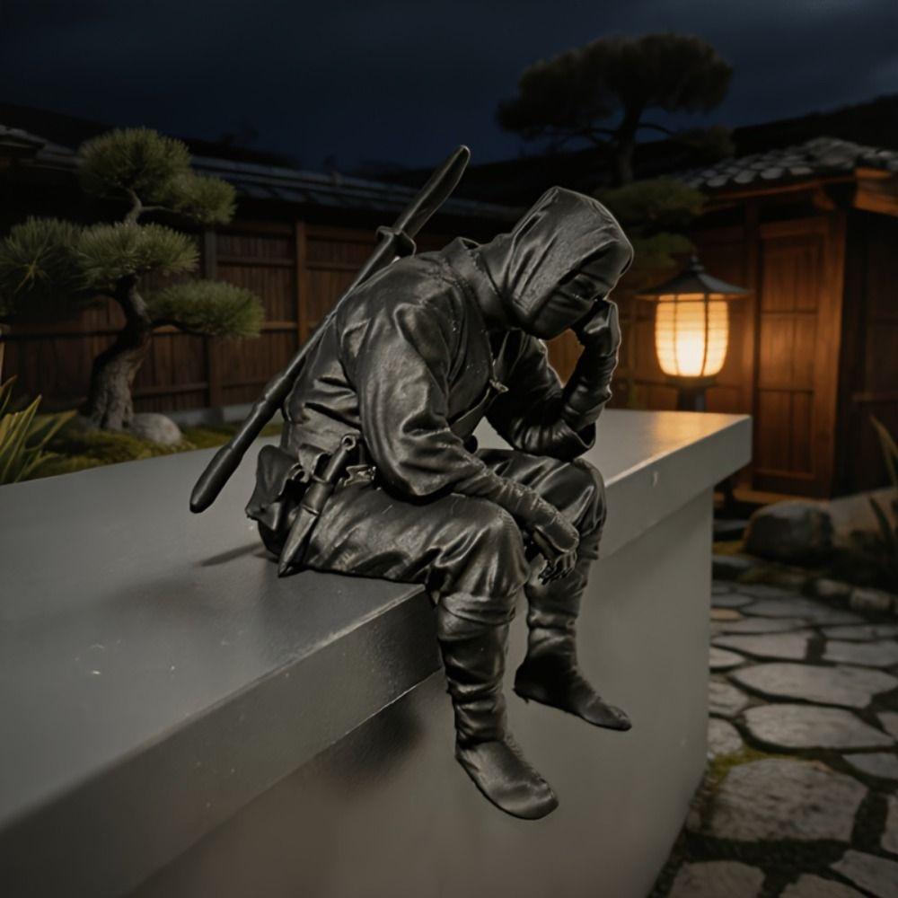 Japanese Style Samurai Statue 3D Printed Seated Warrior Sculpture Desktop Ornament  Home Decor
