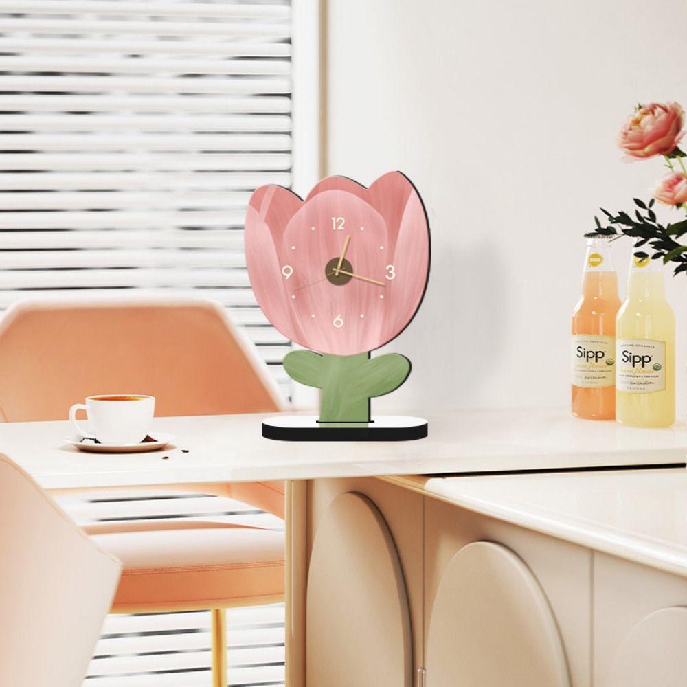 Unique Floral Tabletop Clock High-end Cartoon Mute Clock Modern Flower Display Clock Study