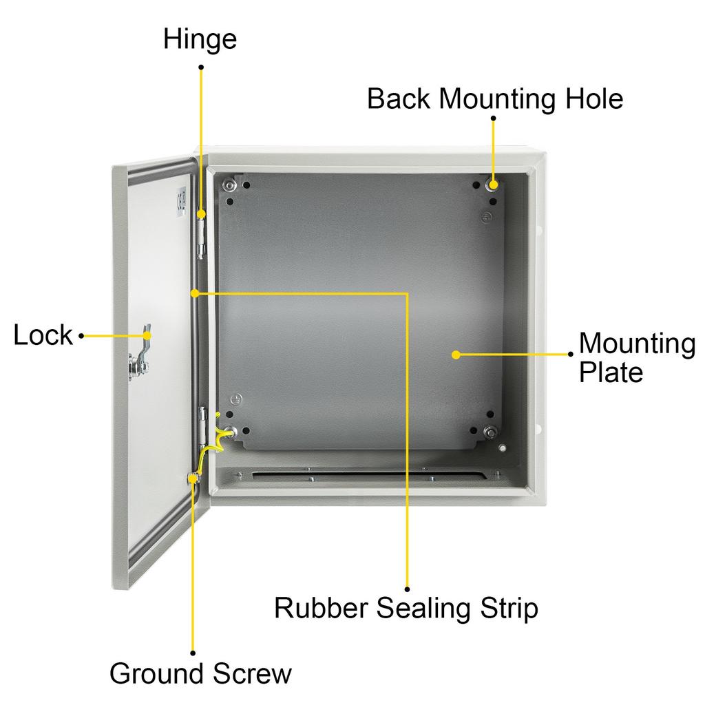VEVOR NEMA Steel Enclosure, 40x40x20 cm NEMA 4X Steel Electrical Box, IP66 Waterproof & Dustproof, Outdoor/Indoor Electrical Junction Box