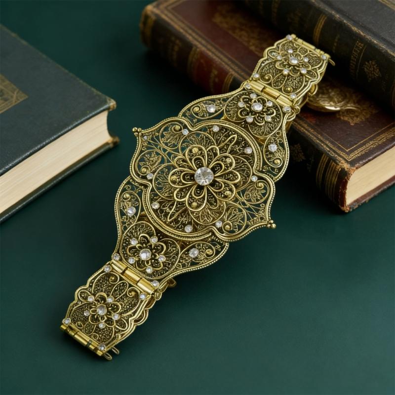 Blingbling Waist Belt Stylish Carved Floral Waist Chain Belt Elaborate Chain Belly Chain for Wedding Waistband