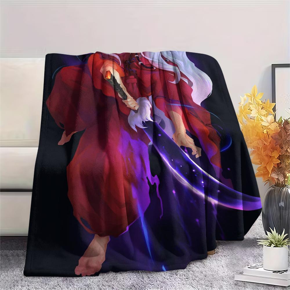 1Pc Inuyasha Print Flannel Blanket, High Quality Comfortable for All Seasons, Home Decor, Warmth and Comfort, Perfect for Christmas Gifts