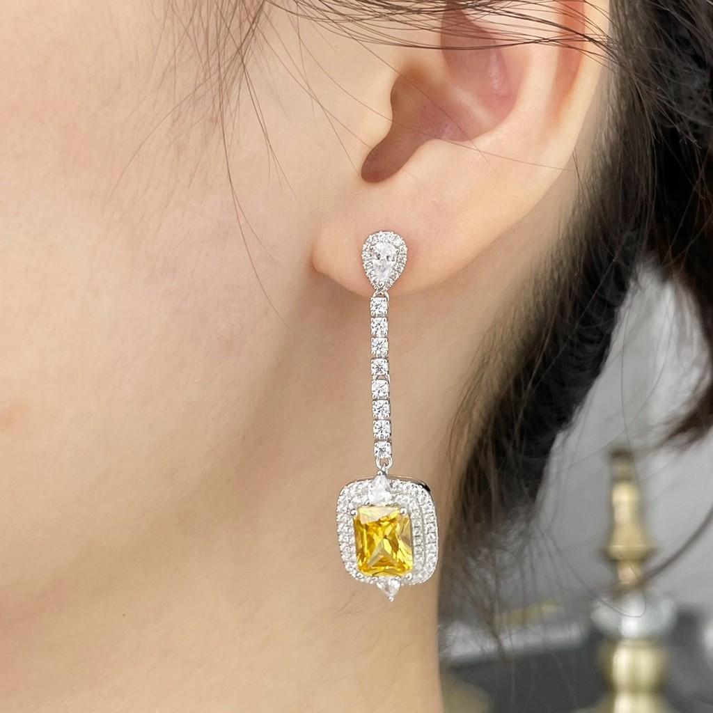 Yellow Diamond Earrings, Colored Gemstones, Non Allergic Electroplating, Thick Gold Birthday Gift, Daily Dressing