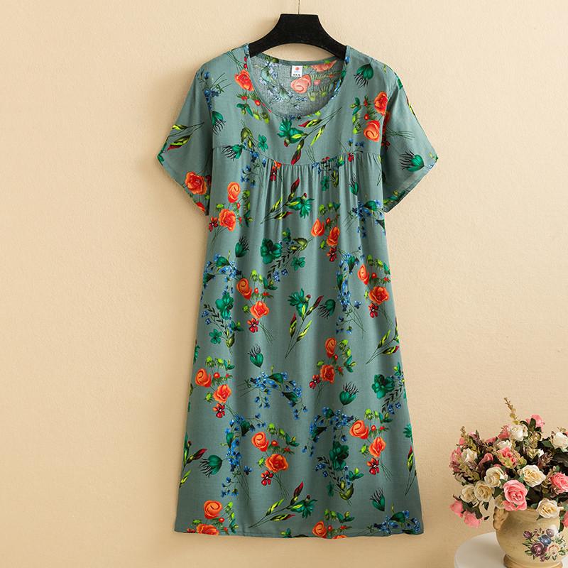 Mom summer dress medium and long pure cotton silk nightdress year-old new Chinese women's knee skirt