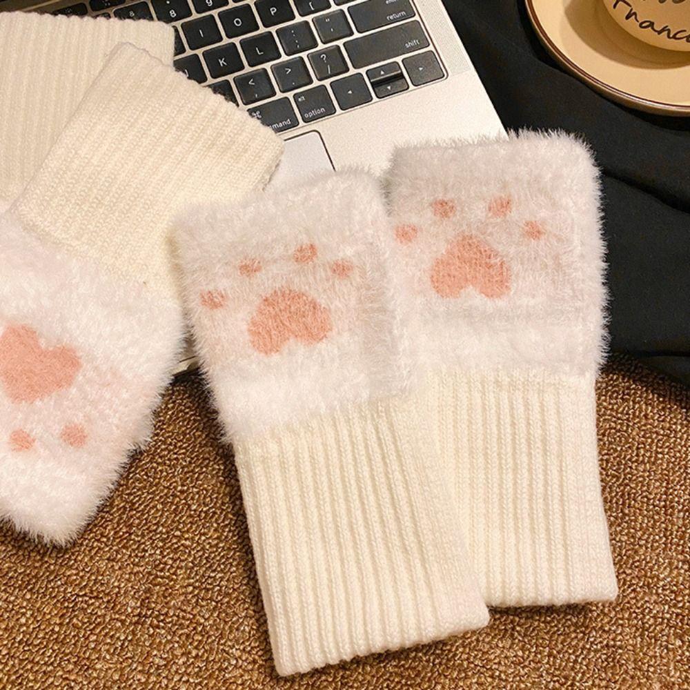 Plush Fingerless Gloves Soft Knitted Gloves New Half Finger Gloves  Winter